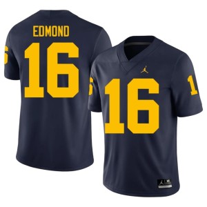 University of Michigan Wolverines #16 College Football Embroidery Men's Jo'Ziah Edmond Navy Jersey 722705-746