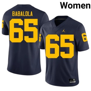 U of M College Football Game #65 Andrew Babalola Women's Navy Jersey 693171-860