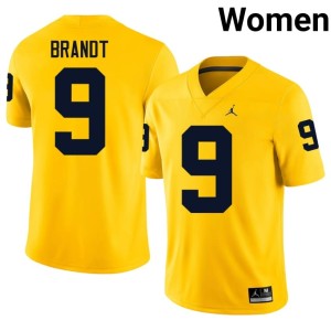 U of M #9 Cameron Brandt Women College Football Maize Stitched Jerseys 573904-610