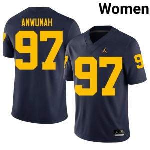 University of Michigan Wolverines College Football Women Replica Chibi Anwunah #97 Navy Jersey 899050-385