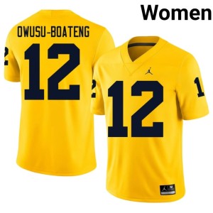 Michigan Wolverines College Football #12 Women Nathaniel Owusu-Boateng Maize Stitched Jerseys 162369-393