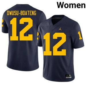 University of Michigan Navy University College Football #12 Nathaniel Owusu-Boateng Womens Jerseys 497967-724