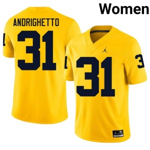 University of Michigan Maize Embroidery Nico Andrighetto Women's #31 College Football Jersey 401475-133