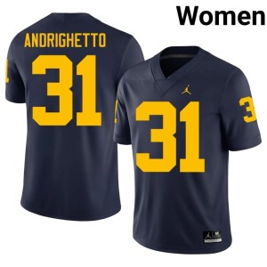 Michigan Wolverines Game Navy Nico Andrighetto College Football #31 Womens Jerseys 845998-357