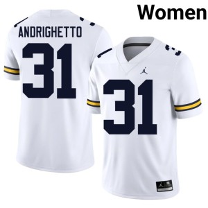 U of M Nico Andrighetto Womens Game White College Football #31 Jersey 399552-267