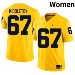 Michigan Wolverines Womens Maize #67 Player College Football Trent Middleton Jerseys 454193-894