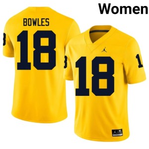 Michigan Wolverines College Football Women's Maize High School Troy Bowles #18 Jerseys 164232-755