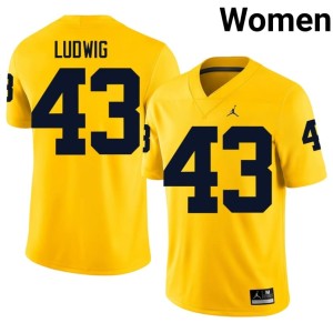 Wolverines College Football Official #43 Women Maize Zach Ludwig Jersey 994237-935