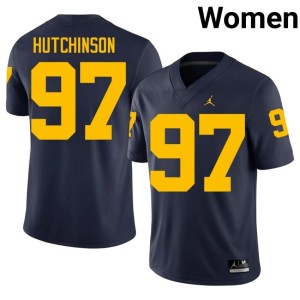 UMich College Football Womens Navy #97 Aidan Hutchinson Alumni Jersey 356501-345