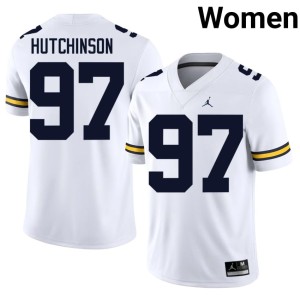 Michigan Aidan Hutchinson Women's White #97 2026 College Football Jersey 417673-323