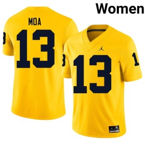 Michigan Wolverines Aisea Moa Maize College Football Player #13 Women's Jerseys 306571-206