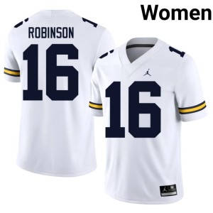 Wolverines Alumni #16 College Football Women Denard Robinson White Jersey 924138-378