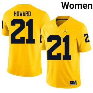 Michigan Embroidery #21 Desmond Howard College Football Maize Women Jerseys 383077-748