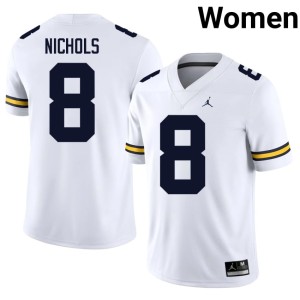 University of Michigan Wolverines White Embroidery Women College Football Dominic Nichols #8 Jersey 406903-364