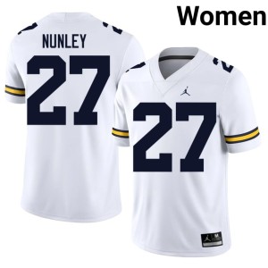 Michigan Wolverines Official College Football Women's White Ernest Nunley #27 Jersey 105419-307