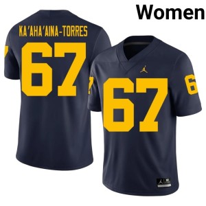 University of Michigan Wolverines Embroidery College Football Women's Navy #67 Houston Ka'aha'aina-Torres Jerseys 711025-625