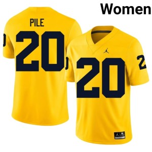 Michigan Limited Maize College Football Women's #20 Jaylen Pile Jerseys 281042-770