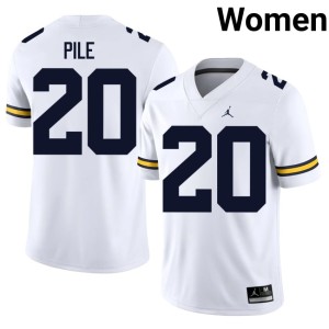 Michigan Wolverines White Womens Jaylen Pile #20 Player College Football Jerseys 217265-144