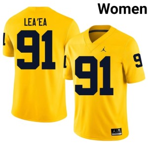 Michigan Wolverines Jonah Lea'ea #91 Maize Women's Replica College Football Jerseys 173375-747