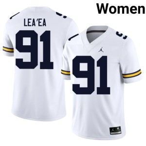 UMich #91 College Football White Women's Jonah Lea'ea 2026-27 Jerseys 100290-329