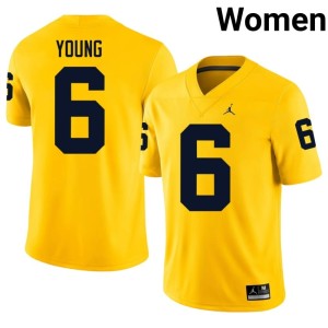 University of Michigan Wolverines #6 Maize College Football Jordan Young High School Women Jersey 667644-727