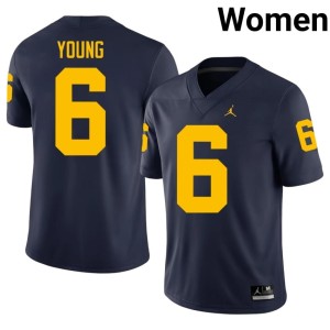 U-M Navy NCAA #6 Jordan Young Women's College Football Jerseys 543740-245