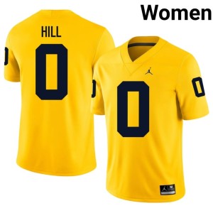 U of M College Football Player #0 Jyaire Hill Women's Maize Jersey 946516-752