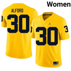 Wolverines College Football Stitched Maize Women #30 Max Alford Jerseys 511906-418