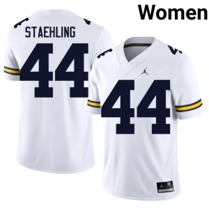 Michigan Wolverines Official Women's #44 White College Football Nathaniel Staehling Jerseys 273447-543