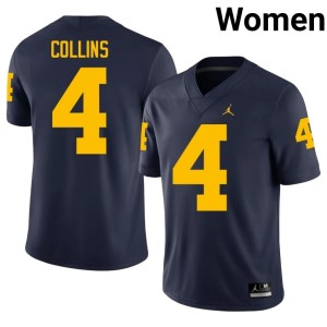 University of Michigan Nico Collins #4 Women College Football Navy Embroidery Jersey 488280-923