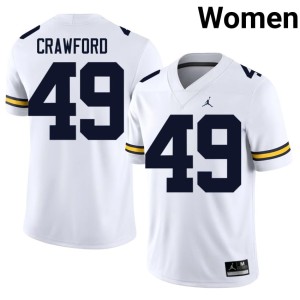 Michigan Stitched #49 College Football White Nico Crawford Women Jerseys 263440-193