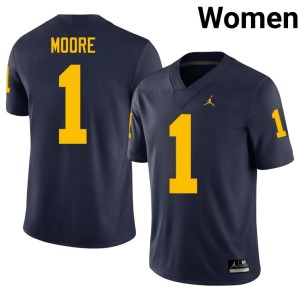 U of M Women #1 College Football Stitched Navy Rod Moore Jerseys 126568-243