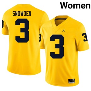 MICH #3 Womens University Smith Snowden College Football Maize Jerseys 721331-636
