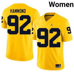 University of Michigan Wolverines Stitched #92 College Football Ted Hammond Women's Maize Jersey 668541-849