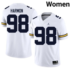 Michigan Wolverines University White Womens Tom Harmon College Football #98 Jerseys 723959-231