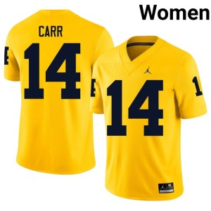 Wolverines Maize #14 College Football Tommy Carr Replica Women Jerseys 826155-110