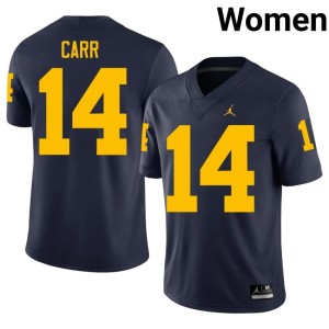 University of Michigan Wolverines #14 Tommy Carr Navy Player College Football Womens Jersey 251541-892