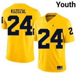 Wolverines Youth University #24 Maize Bryson Kuzdzal College Football Jersey 520935-220