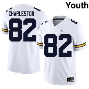 UMich White Embroidery Youth C.J. Charleston College Football #82 Jersey 762656-550