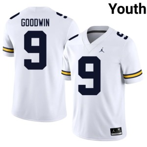 UMich Youth White College Football Channing Goodwin #9 University Jersey 731464-507