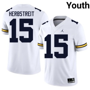 Michigan College Football Chase Herbstreit Stitched #15 White Youth Jerseys 672862-627