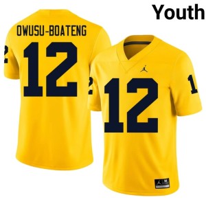 University of Michigan Wolverines Nathaniel Owusu-Boateng Youth #12 Player College Football Maize Jersey 397092-658