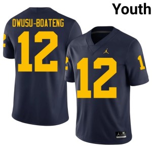 University of Michigan Navy College Football Nathaniel Owusu-Boateng #12 Official Youth Jerseys 996695-755