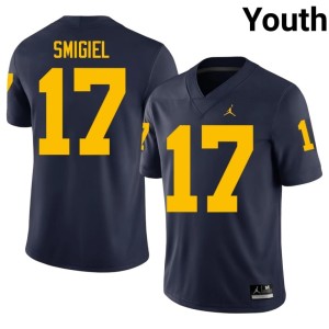 MICH Youth Navy Official College Football #17 Brady Smigiel Jersey 766042-829