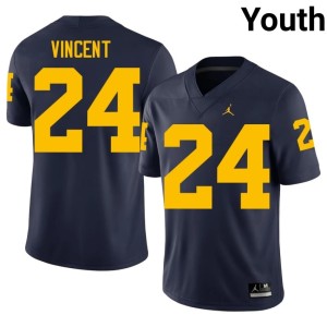 Michigan Navy Jamarion Vincent Embroidery College Football #24 Youth Jersey 166696-715