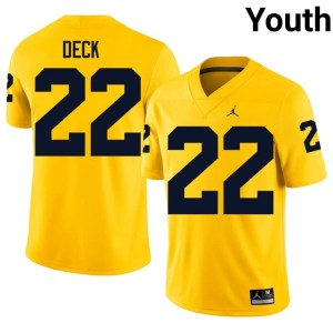 University of Michigan Jordan Deck Youth Official Maize College Football #22 Jerseys 232059-172