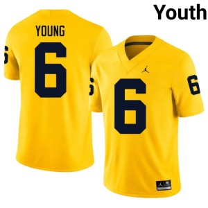 Michigan Official Youth College Football Jordan Young #6 Maize Jerseys 305970-104