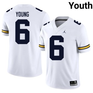 UMich Jordan Young Alumni #6 Youth College Football White Jersey 236782-369