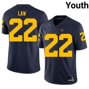 U of M Youth #22 College Football Stitched Ty Law Navy Jerseys 766792-617